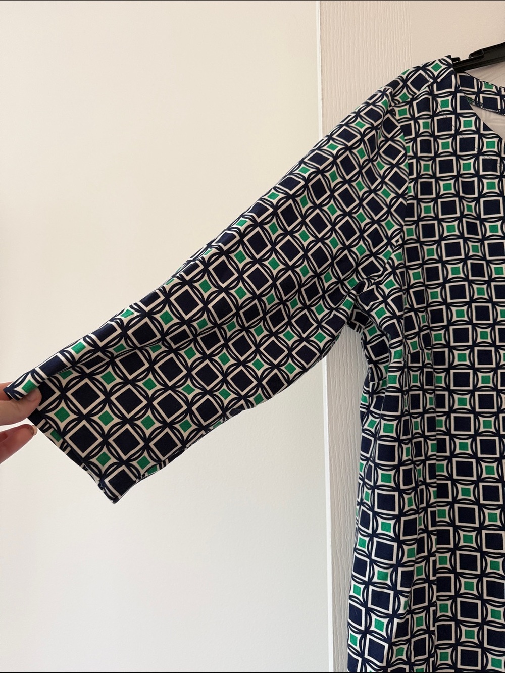 Talbots Navy, White & Green Geometric Shift Dress - Picture 5 of 7